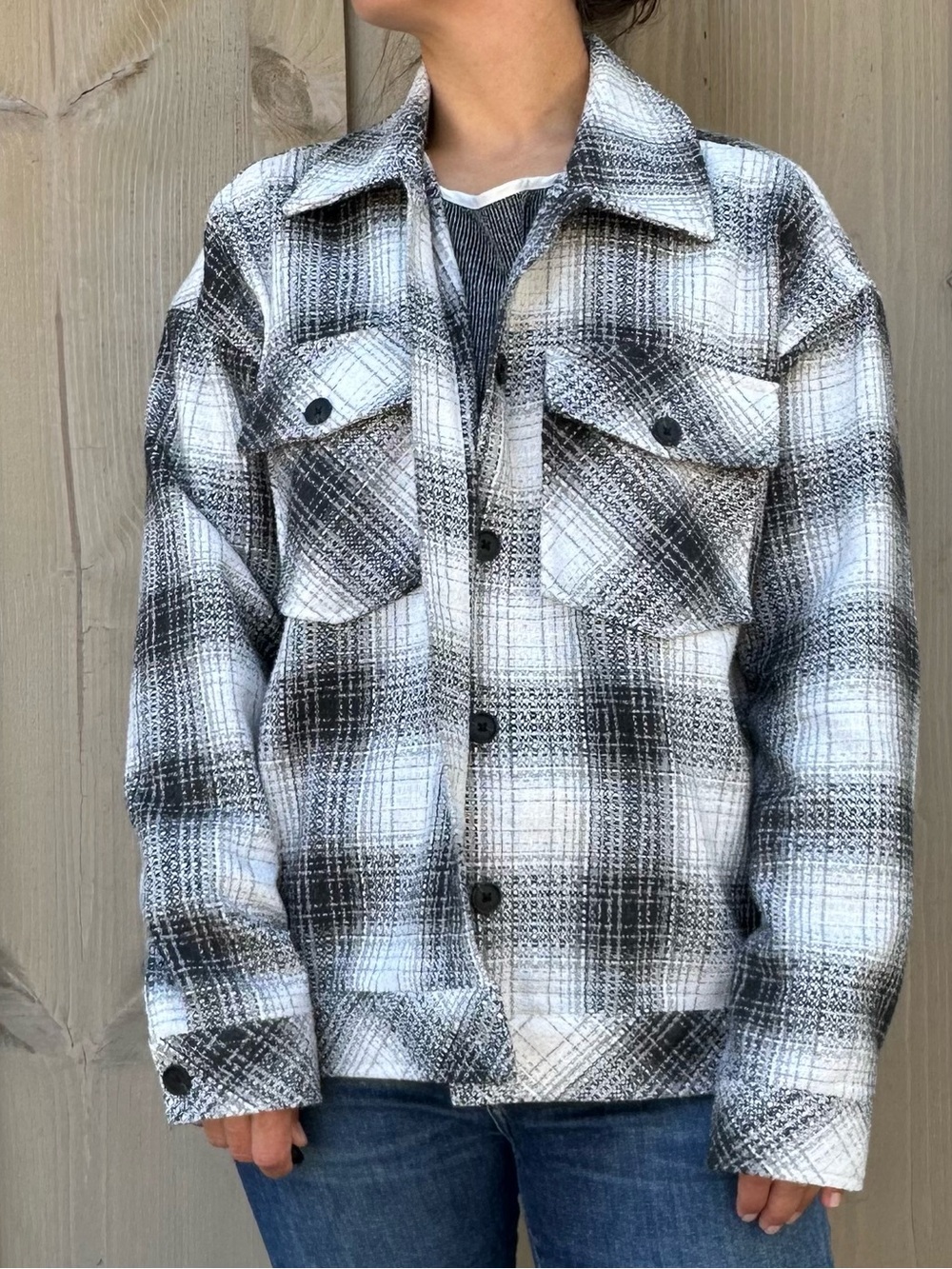 Boston Traders Black & White Plaid Shirt Jacket